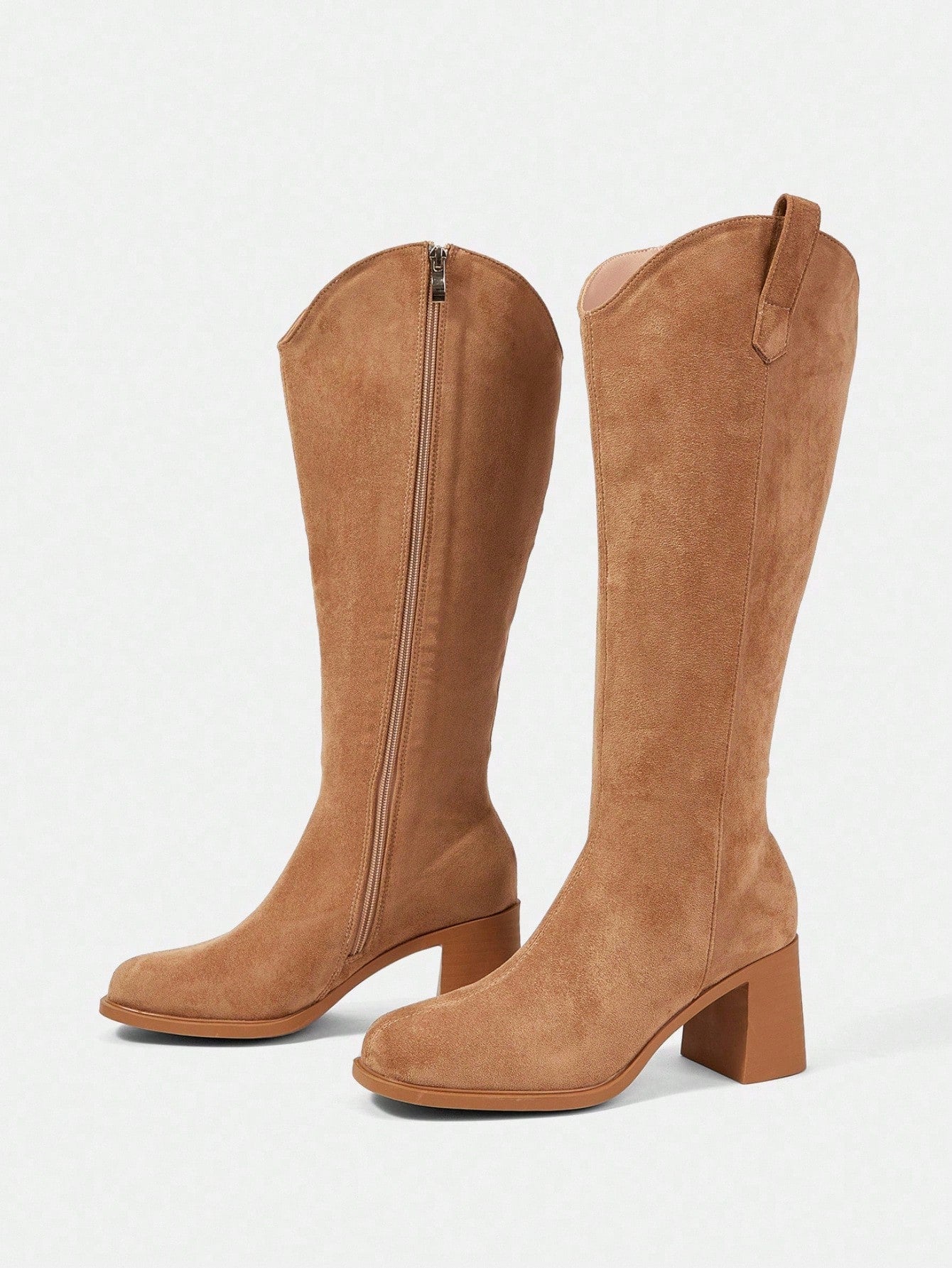 SHUZIA Botas cano alto de salto agulha de cor sólida para mulheres, outono/inverno