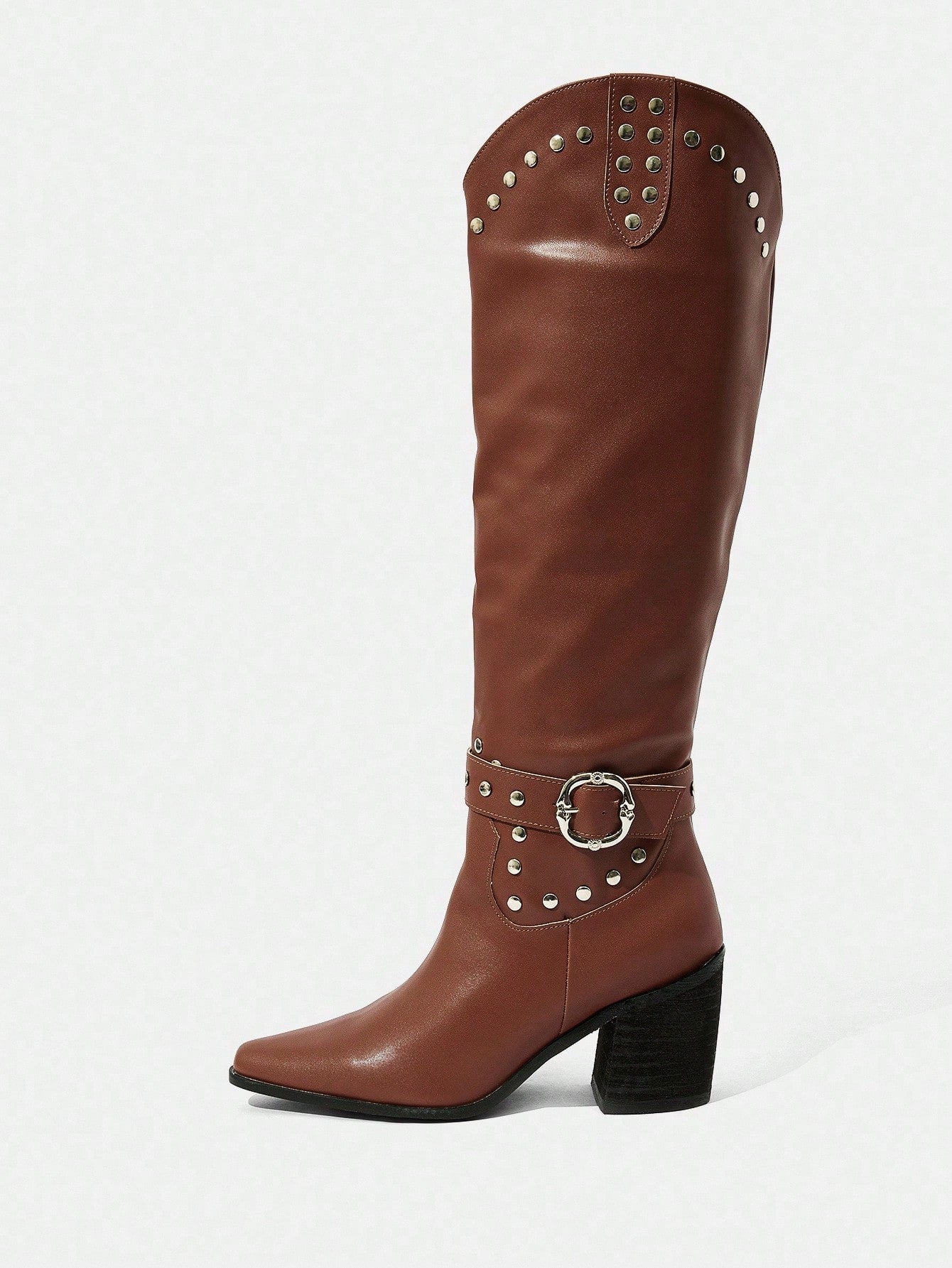 SHUZIA Botas cano alto de salto agulha de cor sólida para mulheres, outono/inverno