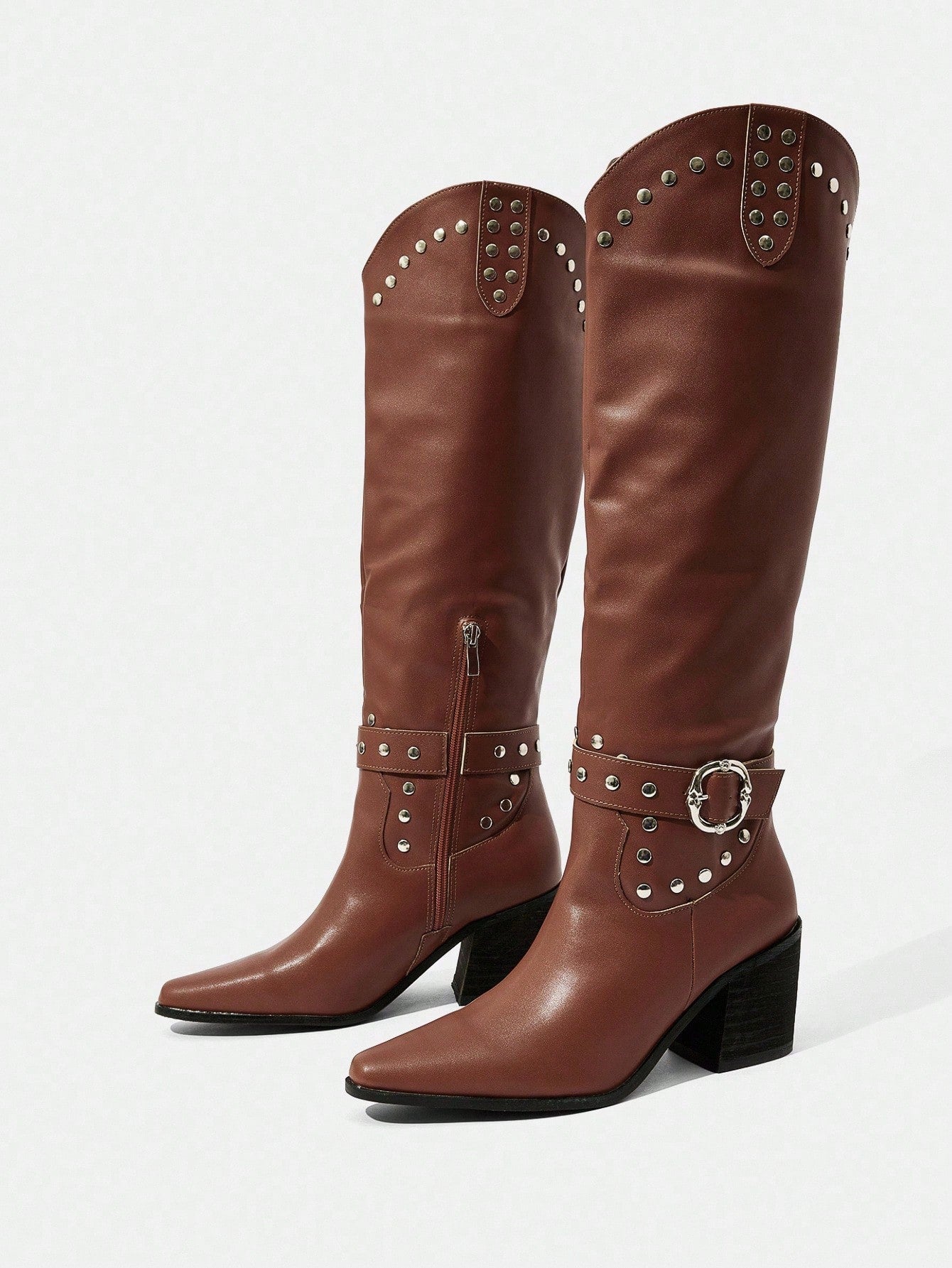 SHUZIA Botas cano alto de salto agulha de cor sólida para mulheres, outono/inverno