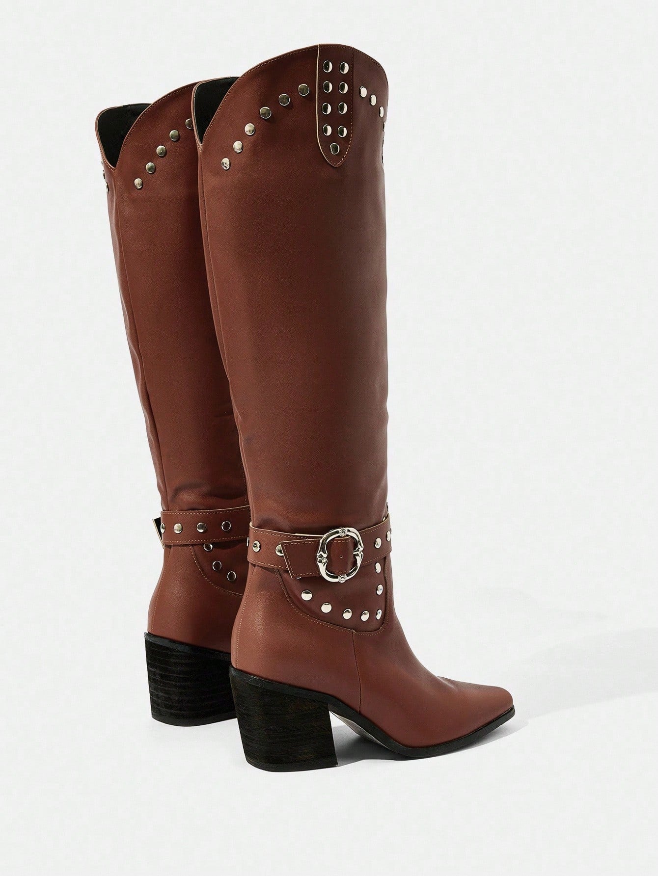 SHUZIA Botas cano alto de salto agulha de cor sólida para mulheres, outono/inverno