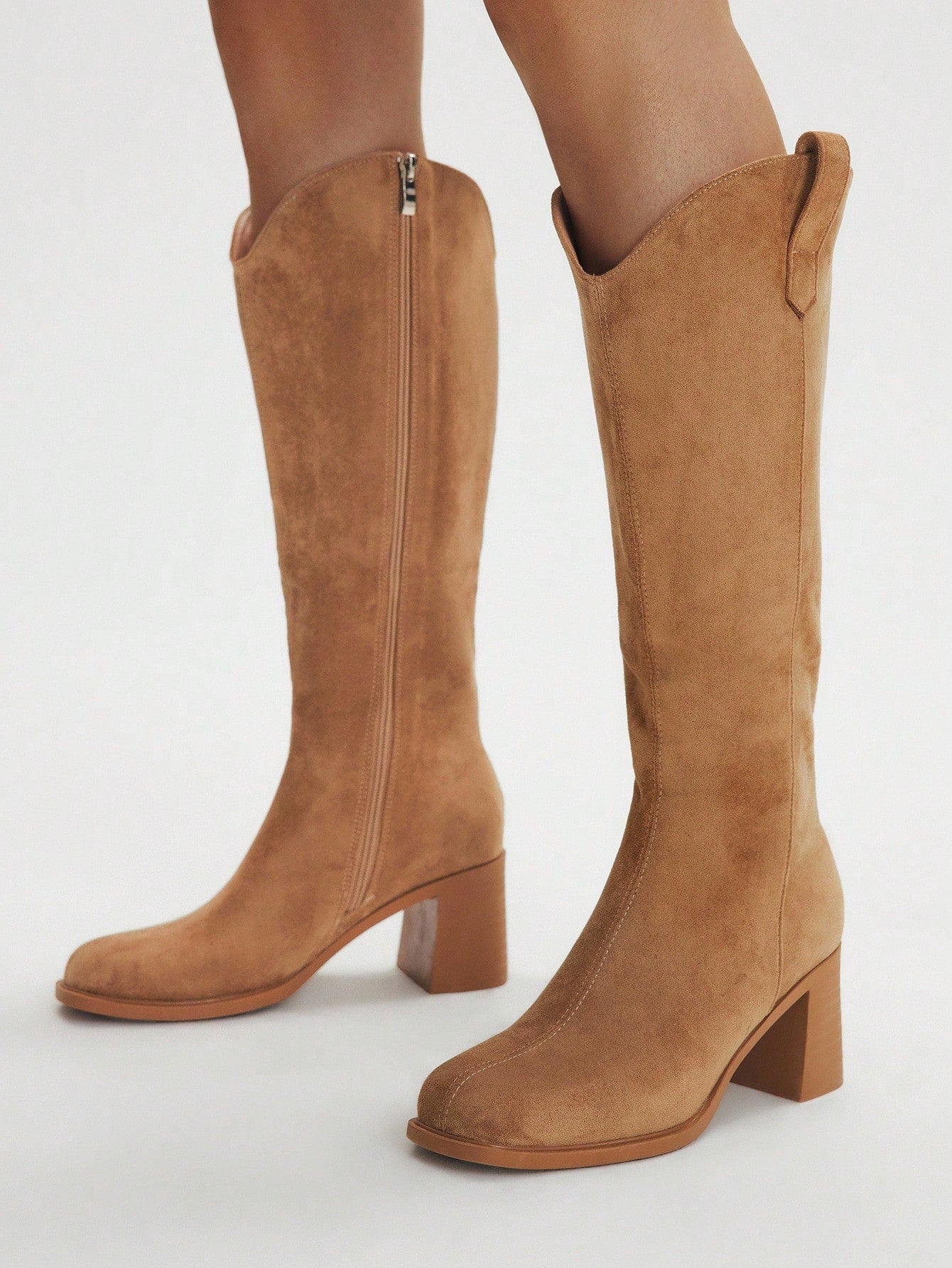 SHUZIA Botas cano alto de salto agulha de cor sólida para mulheres, outono/inverno