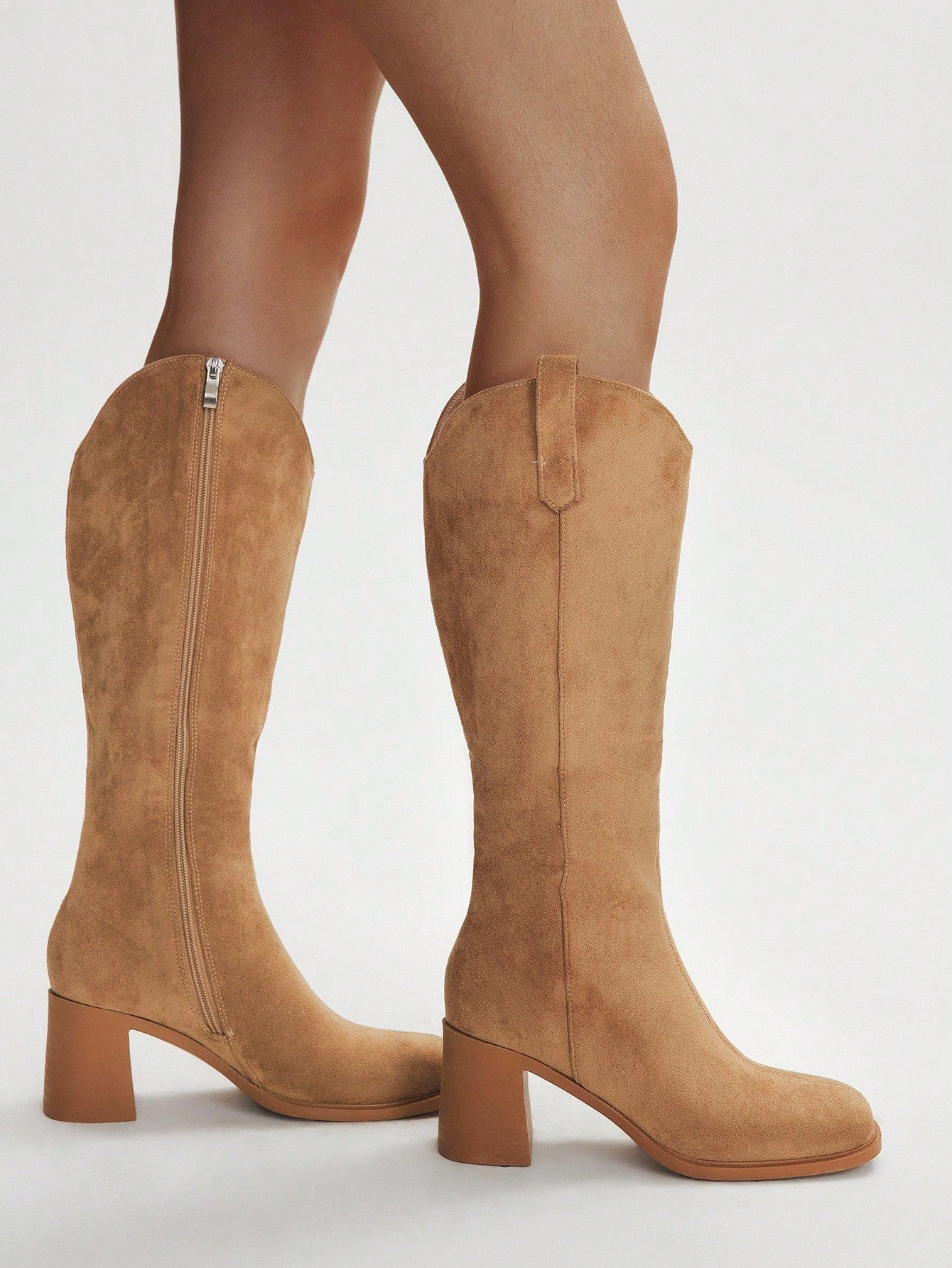 SHUZIA Botas cano alto de salto agulha de cor sólida para mulheres, outono/inverno