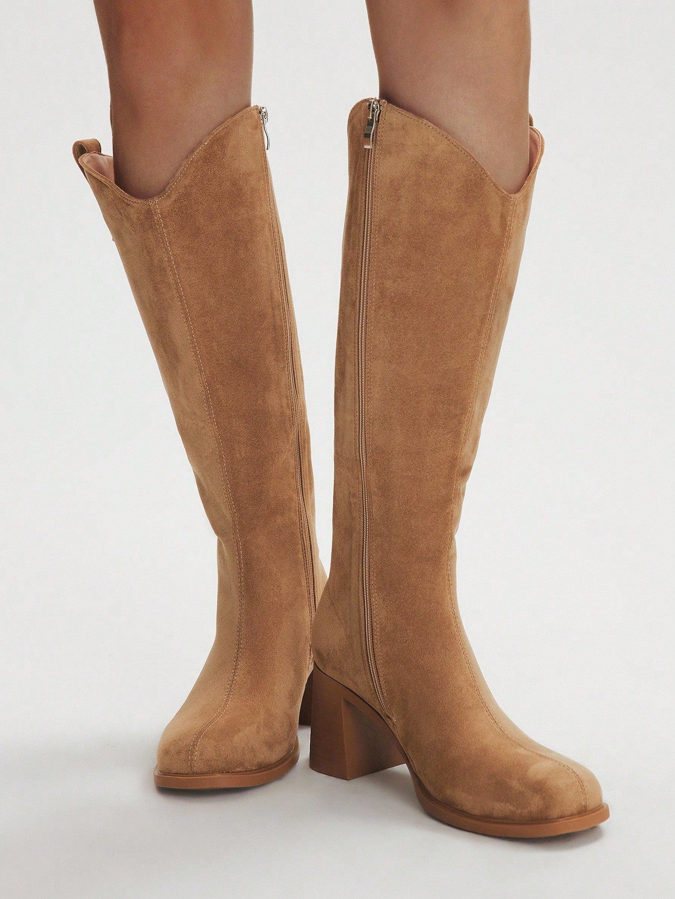 SHUZIA Botas cano alto de salto agulha de cor sólida para mulheres, outono/inverno