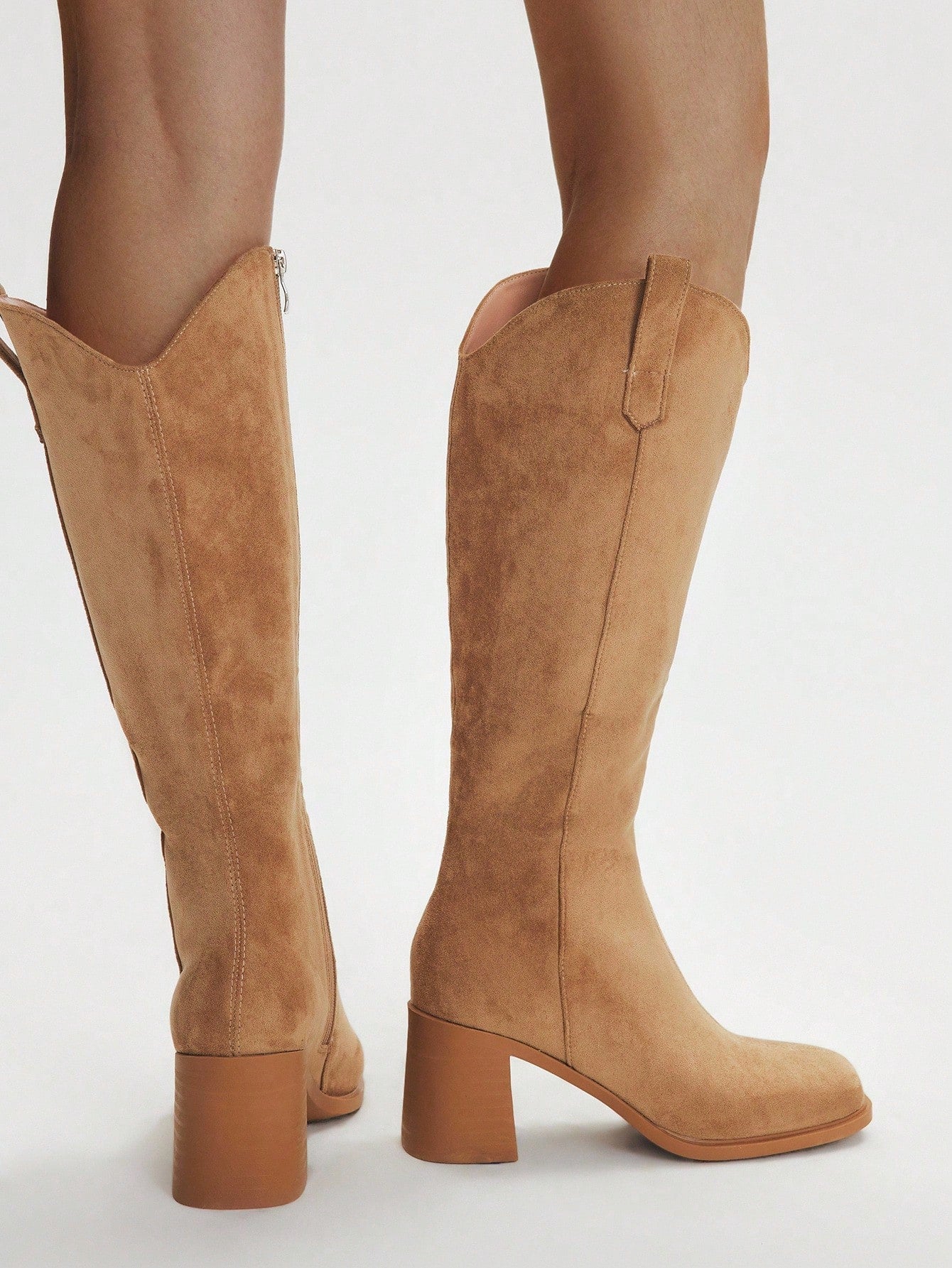 SHUZIA Botas cano alto de salto agulha de cor sólida para mulheres, outono/inverno