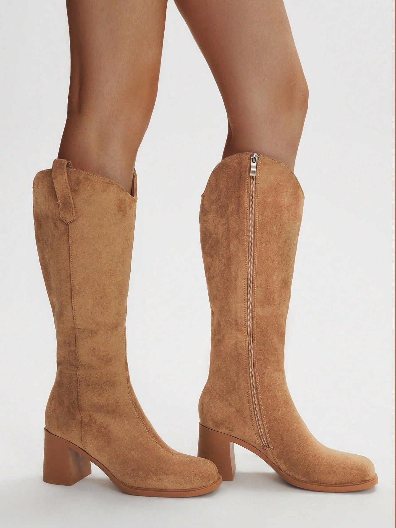 SHUZIA Botas cano alto de salto agulha de cor sólida para mulheres, outono/inverno