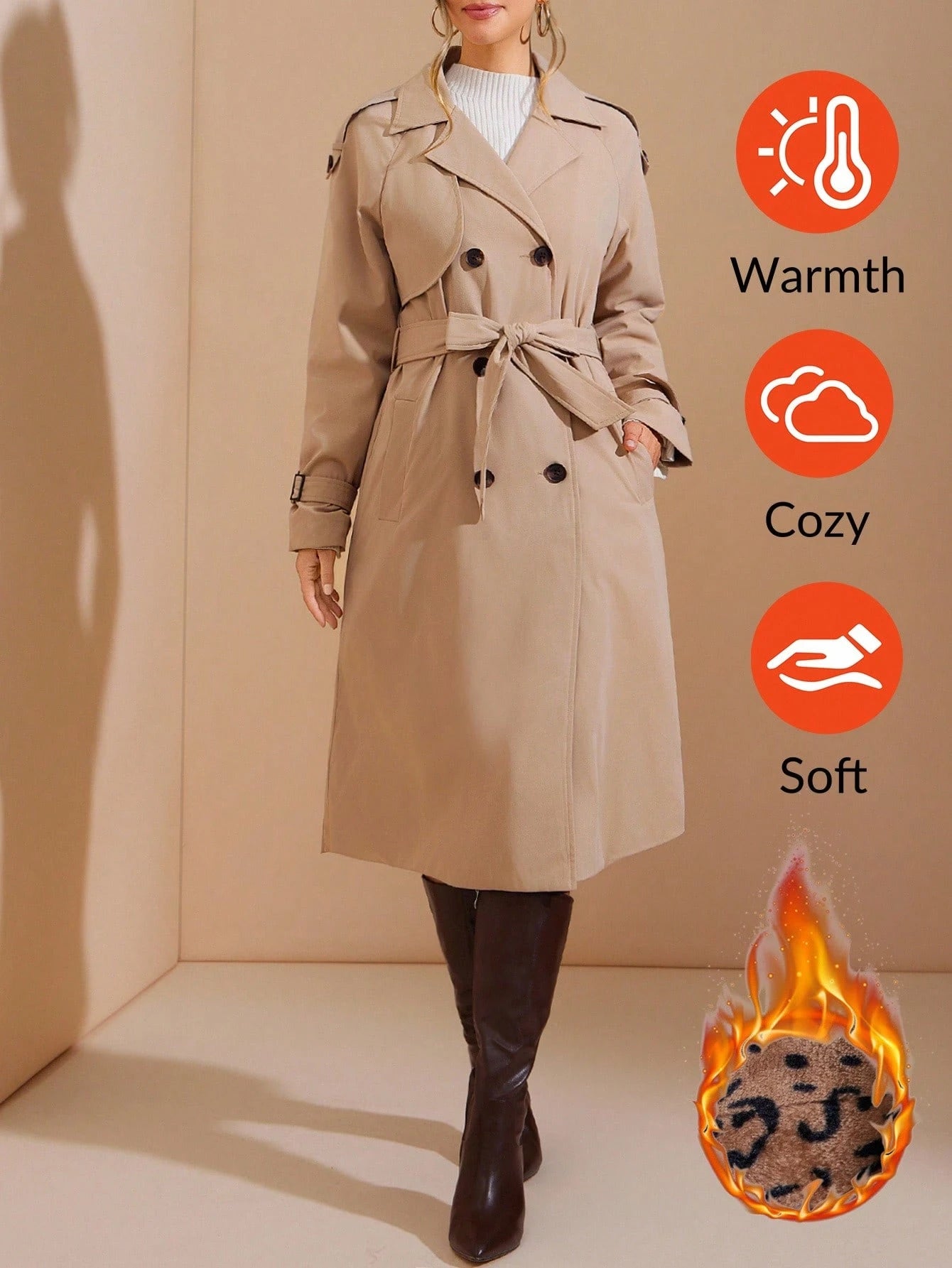 Solivie Casaco Trench de Mulher com Forro Térmico, Leve para Outono e Inverno