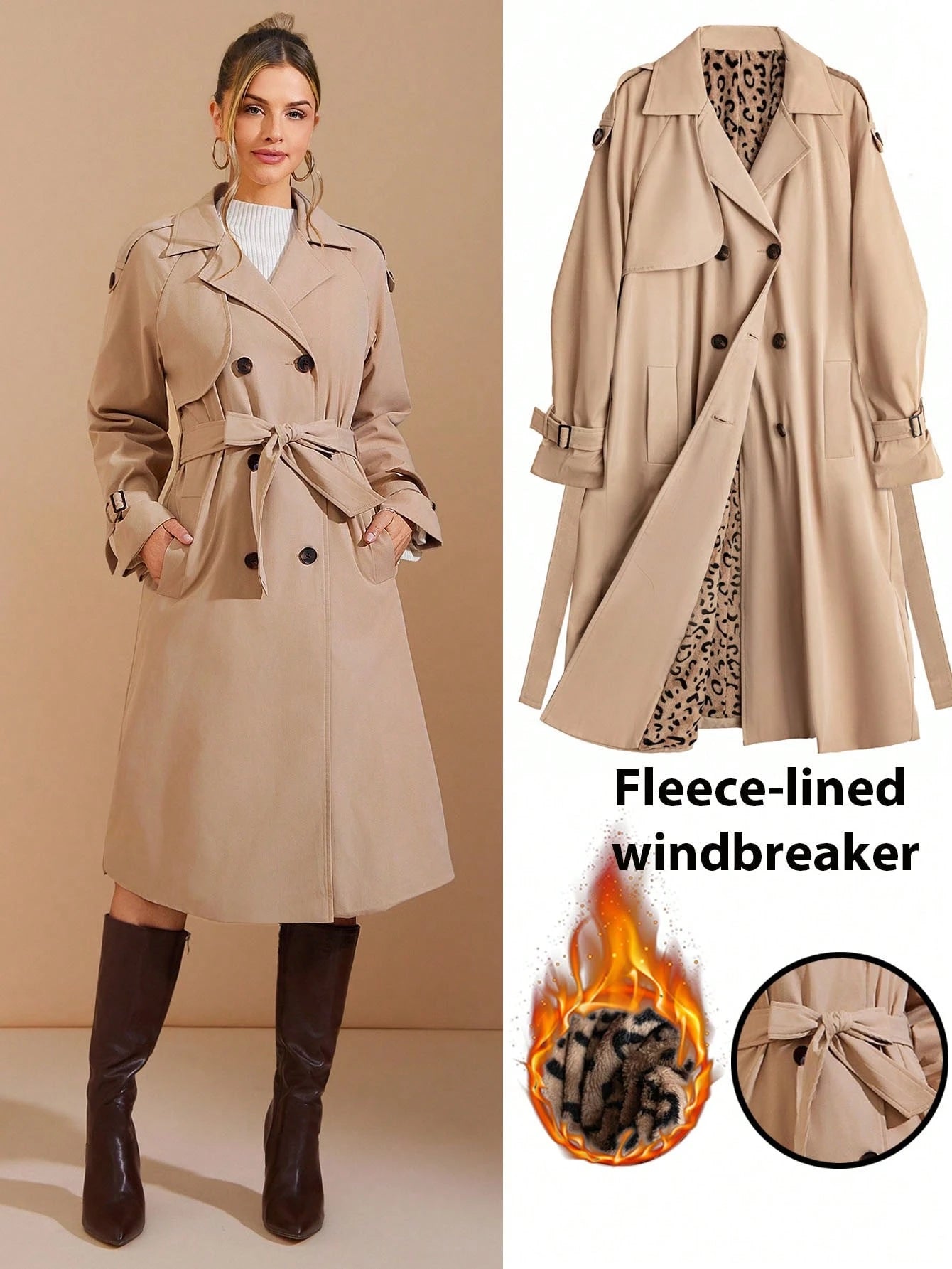 Solivie Casaco Trench de Mulher com Forro Térmico, Leve para Outono e Inverno