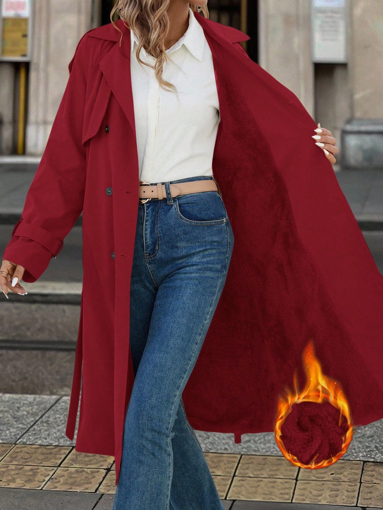 Solivie Casaco Trench de Mulher com Forro Térmico, Leve para Outono e Inverno