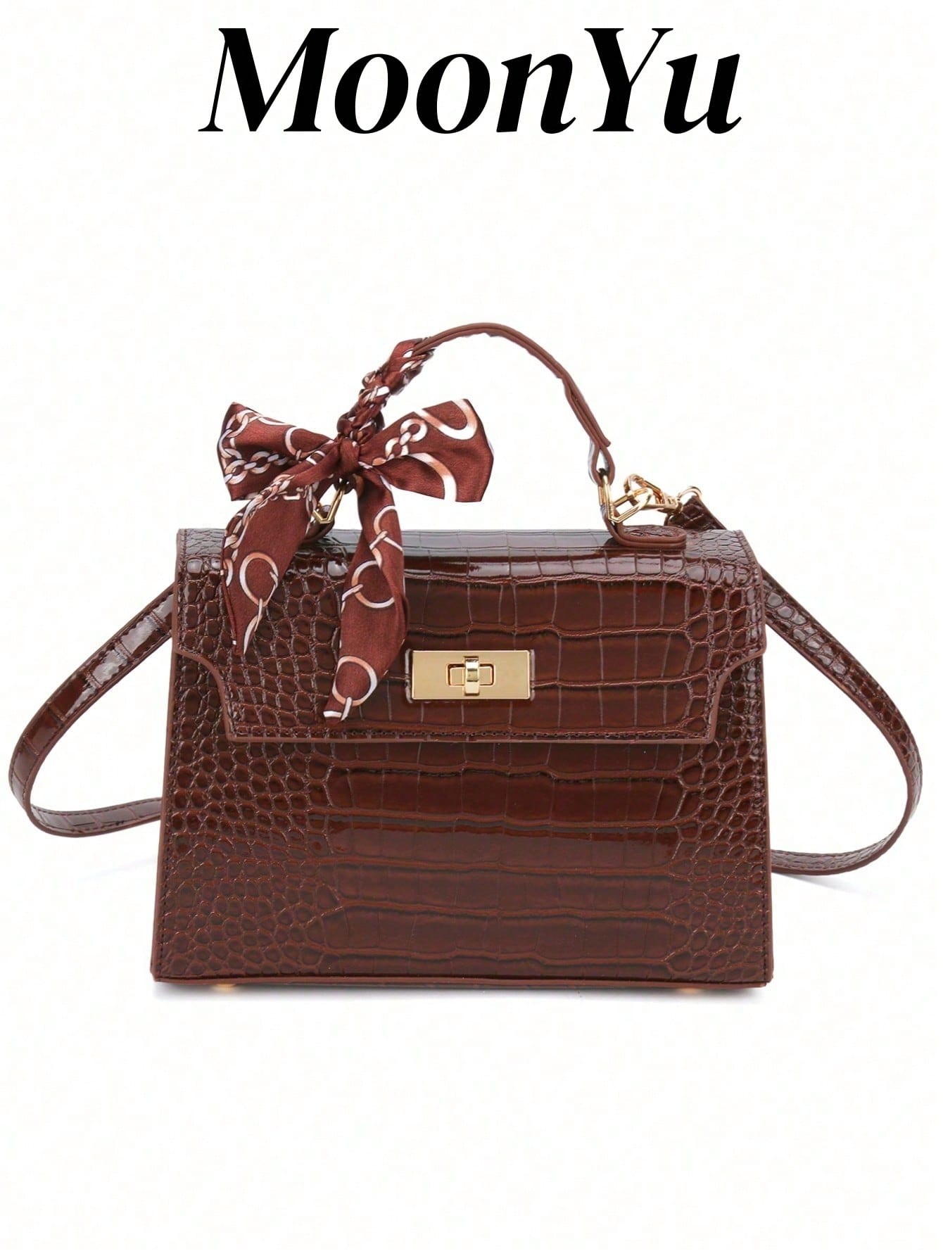 Nova Bolsa Feminina Padrão Crocodilo Brilhante, Grande Capacidade, Moda e Elegante, Acompanha Lenço Estiloso, Pode Ser Usada Como Bolsa de Ombro, Preta