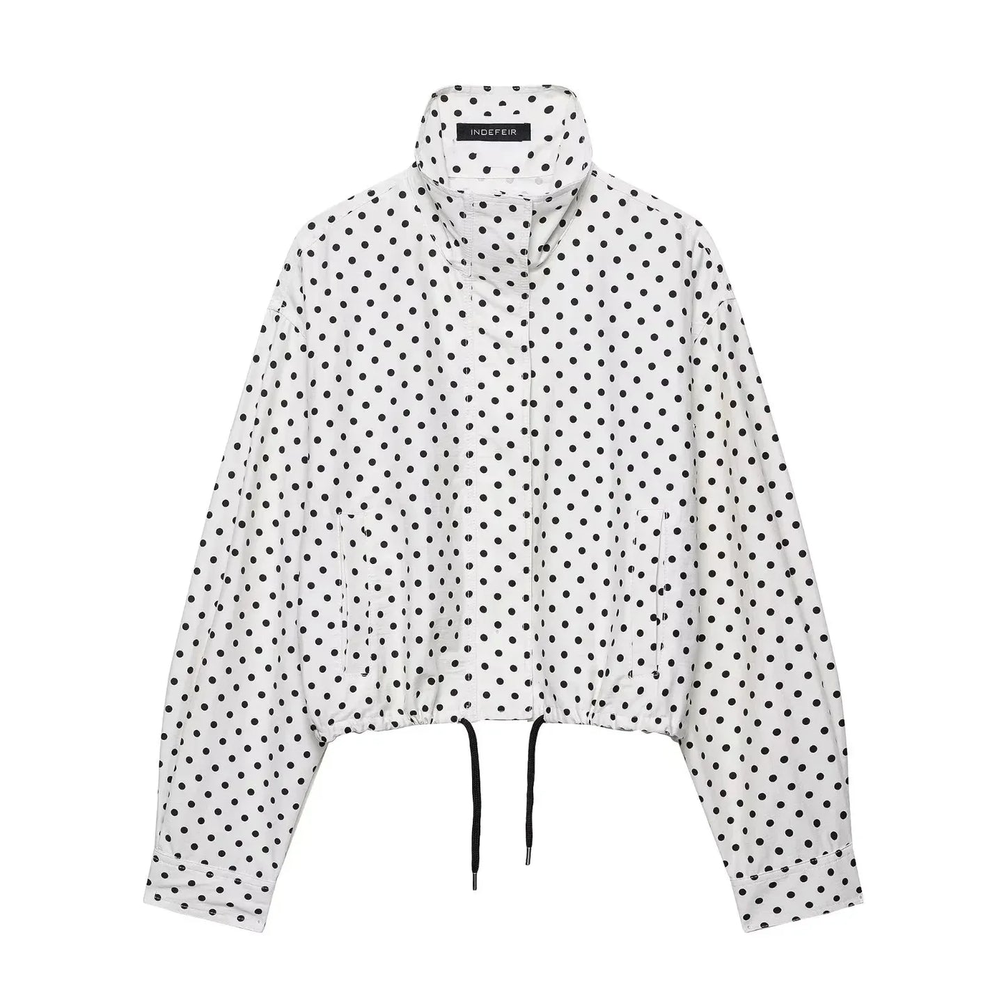 Kondala casual dot print bombardeiro jaquetas manga longa bolsos com zíper feminino outwears moda 2025 outono streetwear y2k menina jaqueta