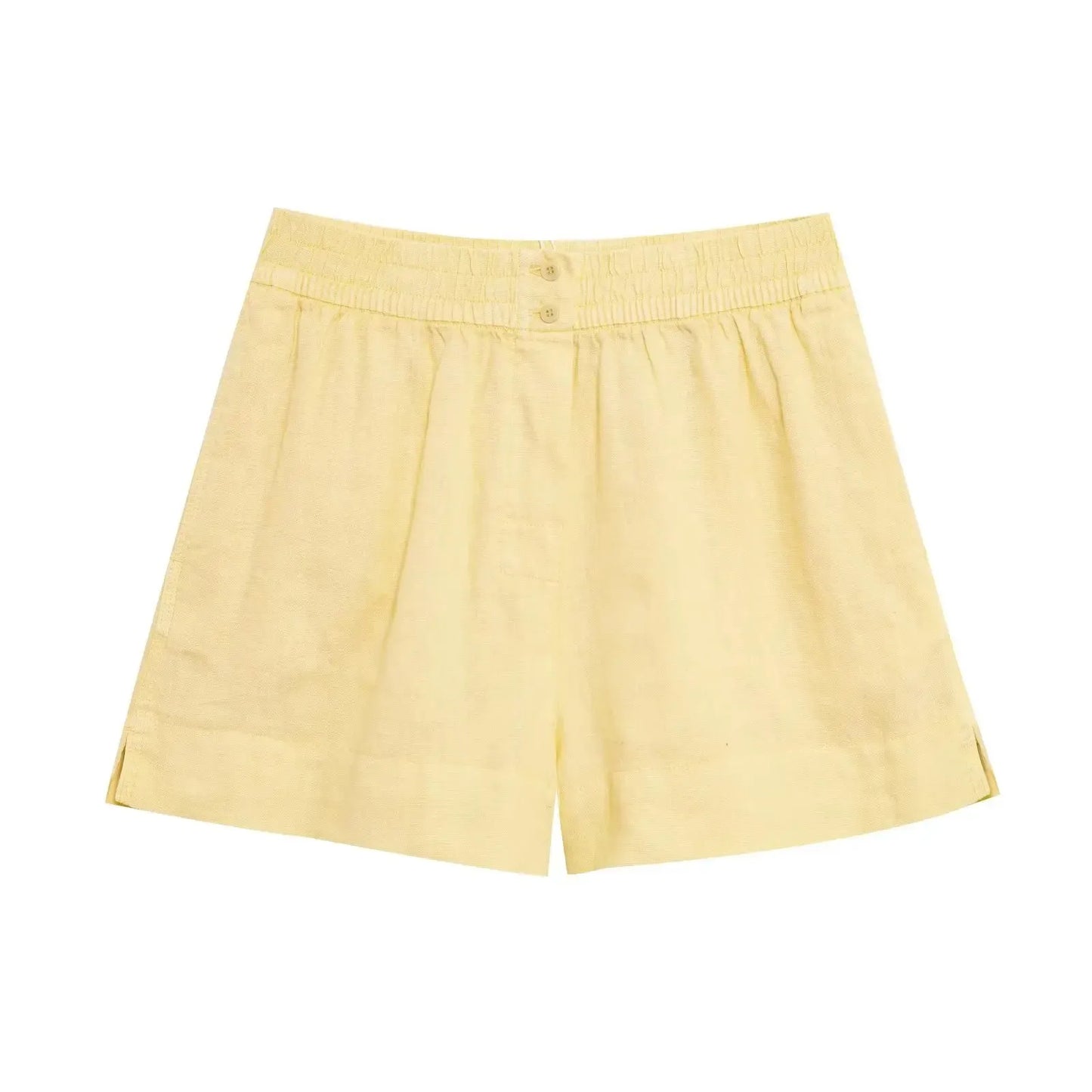 Kondala casual chique feminino terno amarelo com decote em v manga cheia único breasted blusa shorts elásticos moda 2025 primavera verão conjunto
