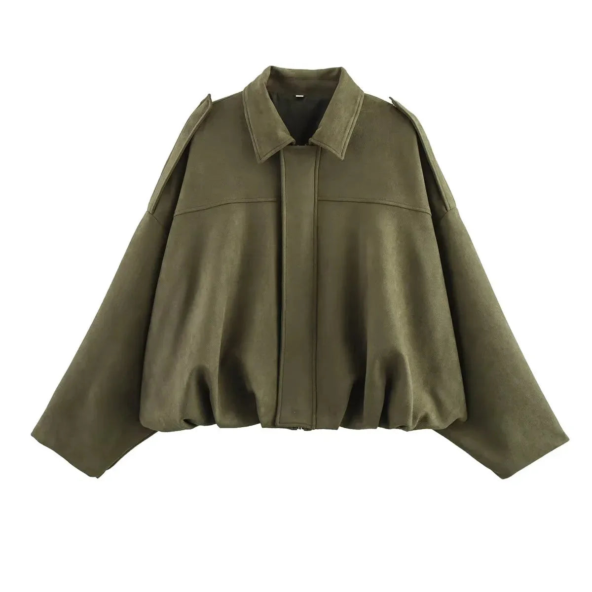 Mulheres jaqueta de camurça verde 2025 nova moda primavera manga longa zíper oversize bombardeiro casaco chique feminino high street outerwear