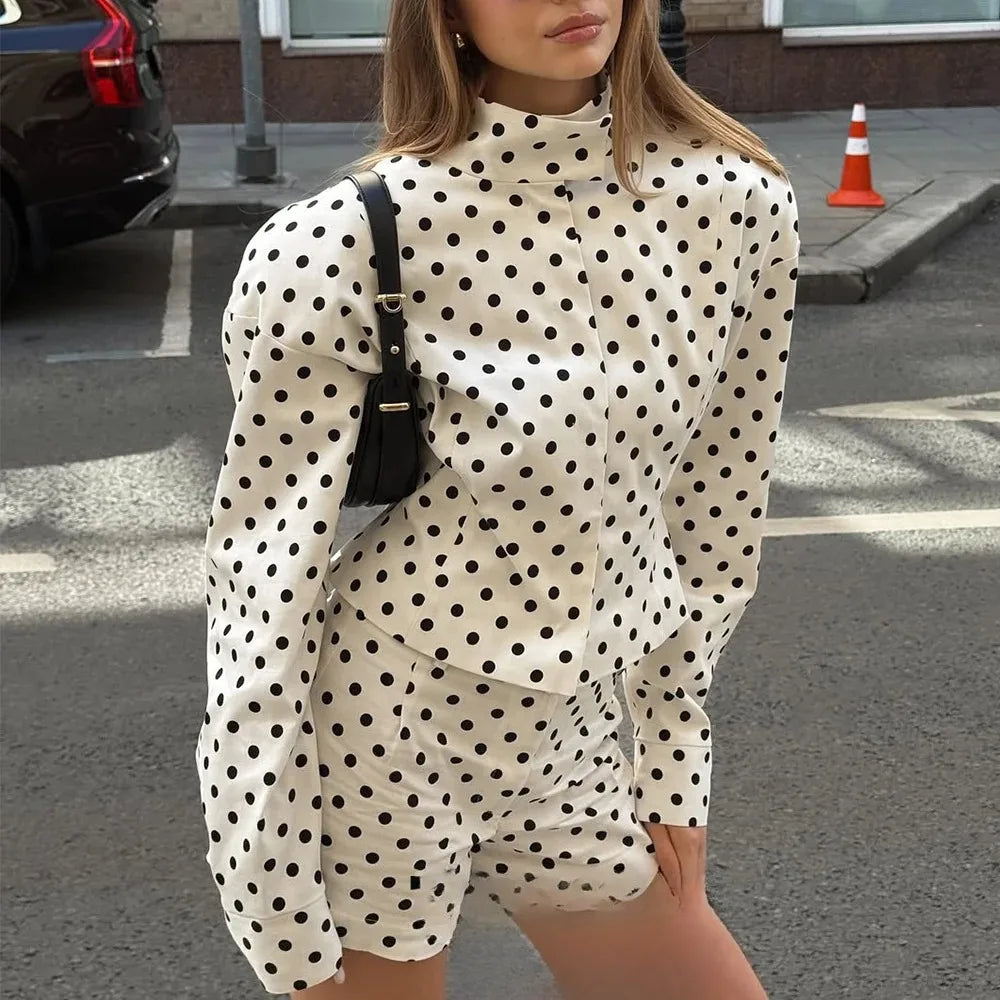 Kondala casual dot print bombardeiro jaquetas manga longa bolsos com zíper feminino outwears moda 2025 outono streetwear y2k menina jaqueta