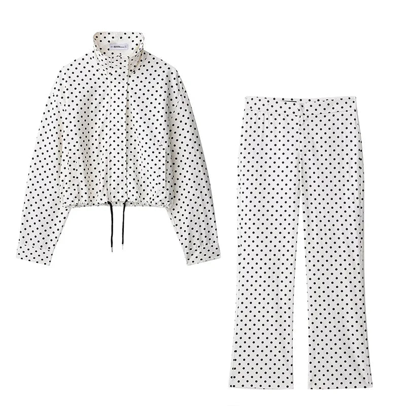 Moda polka dot shorts conjuntos para mulher 2025 outono cordão bombardeiro jaqueta cintura alta shorts 2 peças conjunto roupas femininas