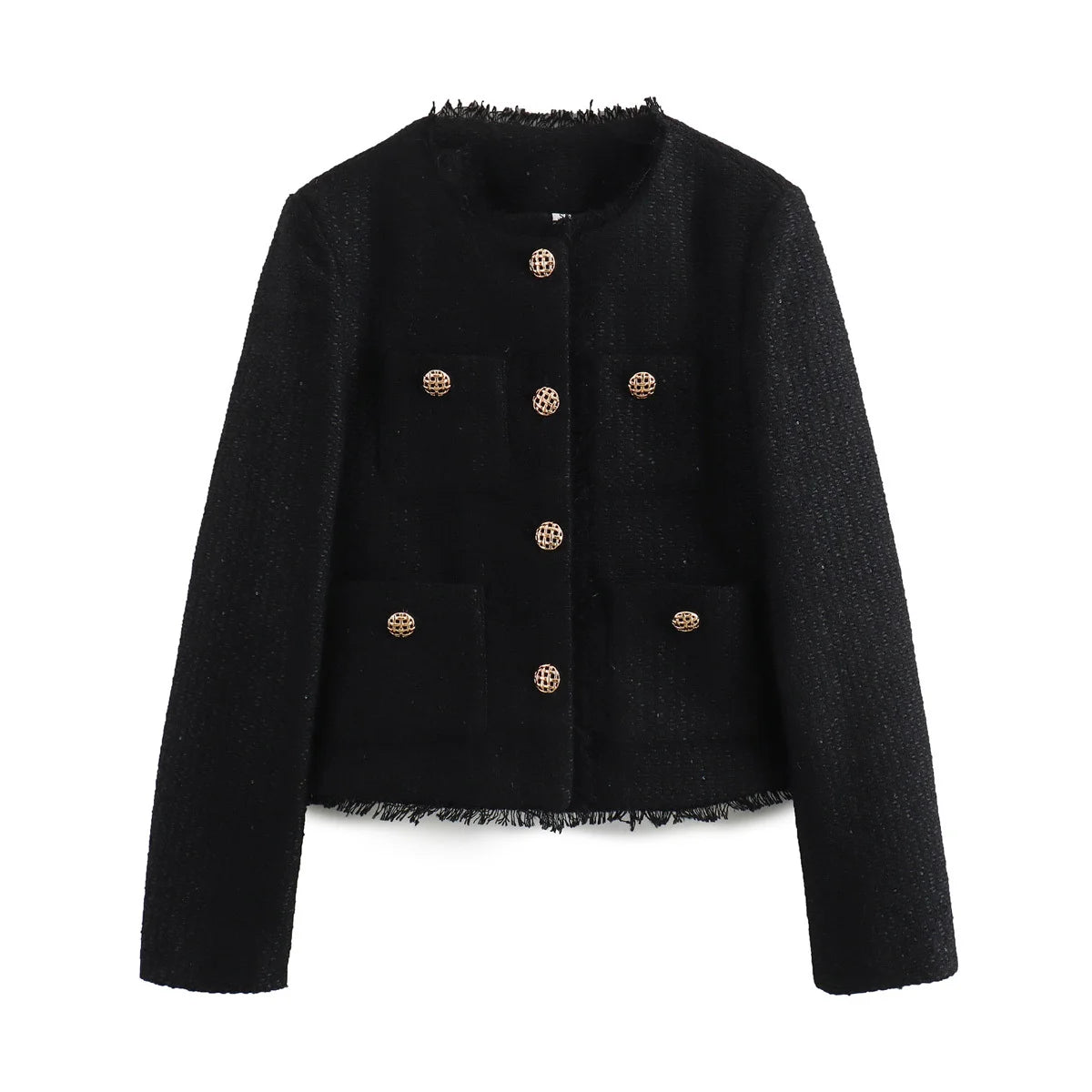 Chique feminino tweed jaqueta básica casaco roupas femininas de lã outerwear manga longa botão frontal feminino outerwear chiques topos