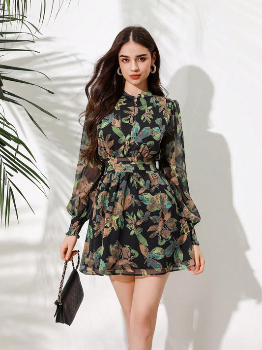 Aveloria Rosie Vestido com Estampa Completa e Manga Farol para Mulheres, Looks de Férias