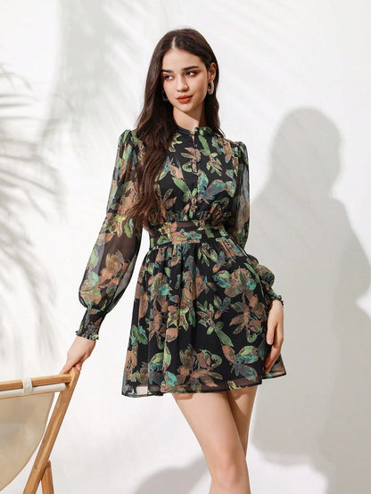 Aveloria Rosie Vestido com Estampa Completa e Manga Farol para Mulheres, Looks de Férias
