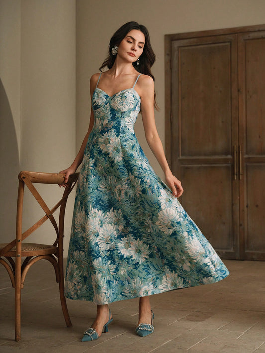 Anewsta Vestido de Festa Estilo Pintura Feminino Modelo Linha-A com Alças, Novos Lançamentos