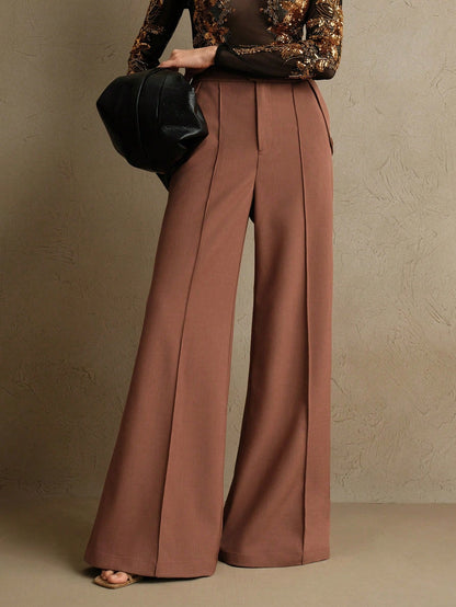 Anewsta Calças Elegantes de Cintura Alta e Flare para Mulher com Abotoamento Duplo, Adequado para Outfit de Ano Novo