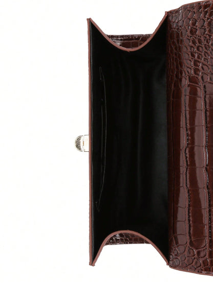 Nova Bolsa Feminina Padrão Crocodilo Brilhante, Grande Capacidade, Moda e Elegante, Acompanha Lenço Estiloso, Pode Ser Usada Como Bolsa de Ombro, Preta