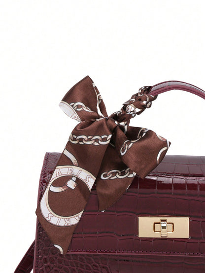 Nova Bolsa Feminina Padrão Crocodilo Brilhante, Grande Capacidade, Moda e Elegante, Acompanha Lenço Estiloso, Pode Ser Usada Como Bolsa de Ombro, Preta