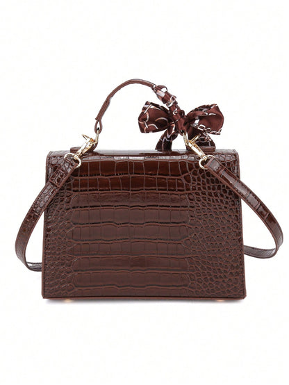 Nova Bolsa Feminina Padrão Crocodilo Brilhante, Grande Capacidade, Moda e Elegante, Acompanha Lenço Estiloso, Pode Ser Usada Como Bolsa de Ombro, Preta