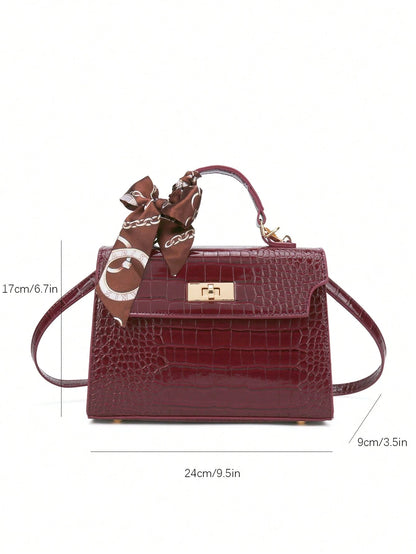 Nova Bolsa Feminina Padrão Crocodilo Brilhante, Grande Capacidade, Moda e Elegante, Acompanha Lenço Estiloso, Pode Ser Usada Como Bolsa de Ombro, Preta