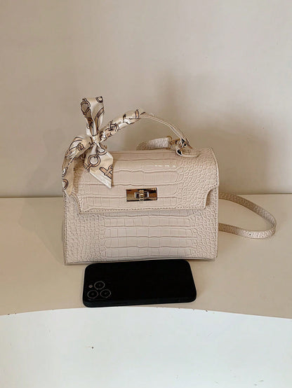 Nova Bolsa Feminina Padrão Crocodilo Brilhante, Grande Capacidade, Moda e Elegante, Acompanha Lenço Estiloso, Pode Ser Usada Como Bolsa de Ombro, Preta