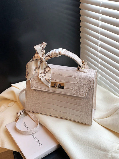 Nova Bolsa Feminina Padrão Crocodilo Brilhante, Grande Capacidade, Moda e Elegante, Acompanha Lenço Estiloso, Pode Ser Usada Como Bolsa de Ombro, Preta