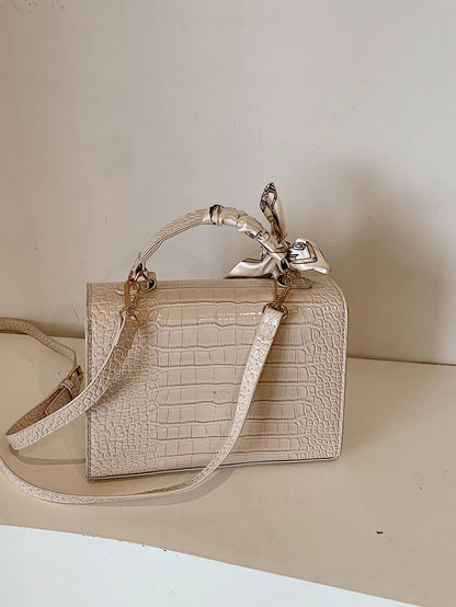 Nova Bolsa Feminina Padrão Crocodilo Brilhante, Grande Capacidade, Moda e Elegante, Acompanha Lenço Estiloso, Pode Ser Usada Como Bolsa de Ombro, Preta