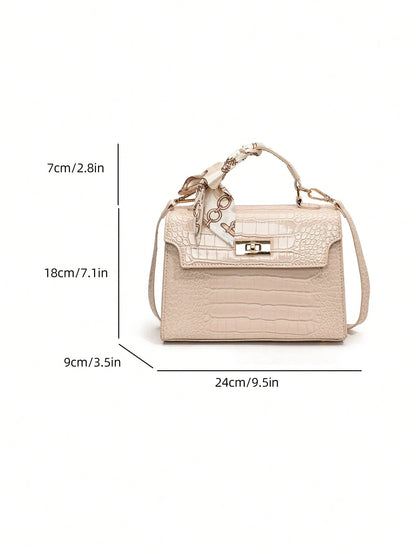 Nova Bolsa Feminina Padrão Crocodilo Brilhante, Grande Capacidade, Moda e Elegante, Acompanha Lenço Estiloso, Pode Ser Usada Como Bolsa de Ombro, Preta