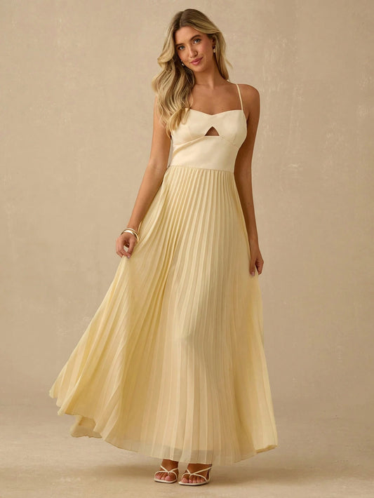 Enchnt Vestido Camisole Plissado Elegante com Recorte Feminino, Verão