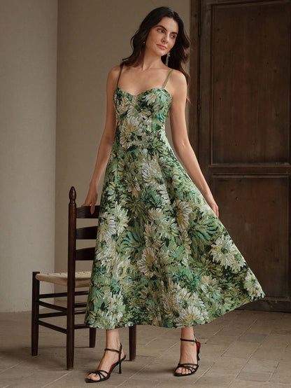 Anewsta Vestido de Festa Estilo Pintura Feminino Modelo Linha-A com Alças, Novos Lançamentos