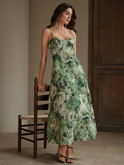 Anewsta Vestido de Festa Estilo Pintura Feminino Modelo Linha-A com Alças, Novos Lançamentos