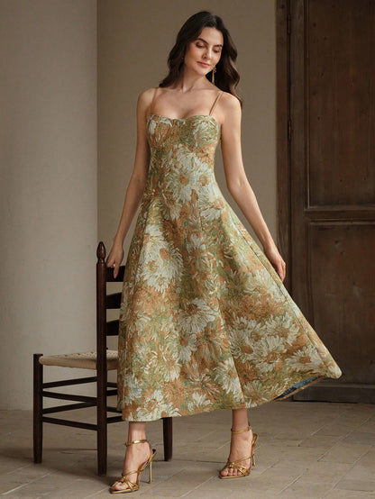 Anewsta Vestido de Festa Estilo Pintura Feminino Modelo Linha-A com Alças, Novos Lançamentos