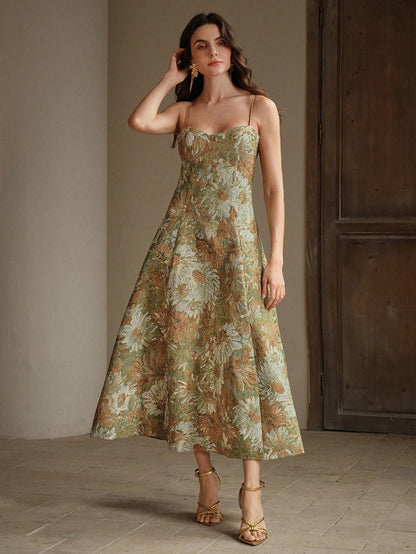 Anewsta Vestido de Festa Estilo Pintura Feminino Modelo Linha-A com Alças, Novos Lançamentos