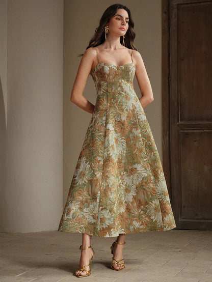 Anewsta Vestido de Festa Estilo Pintura Feminino Modelo Linha-A com Alças, Novos Lançamentos