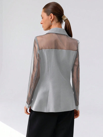 Aveloria Modichic Blazer Dupla-Amarração Respirável de Tecido Splice de Organza para Negócios e Transporte Versátil e Elegante de Alta Classe para Mulheres