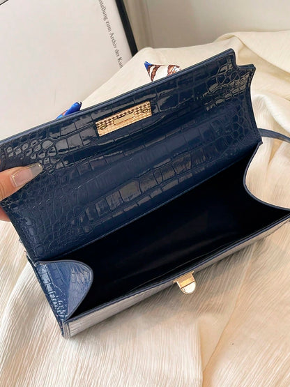Nova Bolsa Feminina Padrão Crocodilo Brilhante, Grande Capacidade, Moda e Elegante, Acompanha Lenço Estiloso, Pode Ser Usada Como Bolsa de Ombro, Preta
