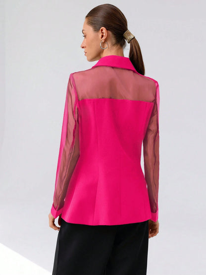 Aveloria Modichic Blazer Dupla-Amarração Respirável de Tecido Splice de Organza para Negócios e Transporte Versátil e Elegante de Alta Classe para Mulheres