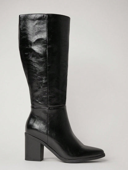SHUZIA Botas cano alto de salto agulha de cor sólida para mulheres, outono/inverno