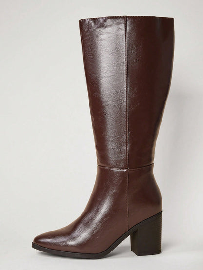 SHUZIA Botas cano alto de salto agulha de cor sólida para mulheres, outono/inverno