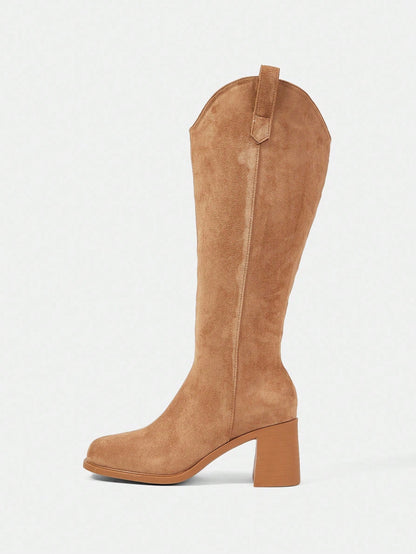 SHUZIA Botas cano alto de salto agulha de cor sólida para mulheres, outono/inverno