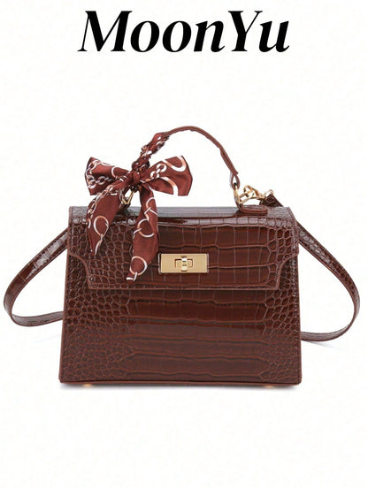 Nova Bolsa Feminina Padrão Crocodilo Brilhante, Grande Capacidade, Moda e Elegante, Acompanha Lenço Estiloso, Pode Ser Usada Como Bolsa de Ombro, Preta