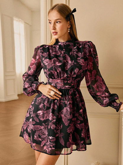 Aveloria Rosie Vestido com Estampa Completa e Manga Farol para Mulheres, Looks de Férias