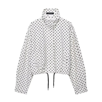 Kondala casual dot print bombardeiro jaquetas manga longa bolsos com zíper feminino outwears moda 2025 outono streetwear y2k menina jaqueta