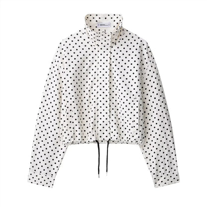 Moda polka dot shorts conjuntos para mulher 2025 outono cordão bombardeiro jaqueta cintura alta shorts 2 peças conjunto roupas femininas