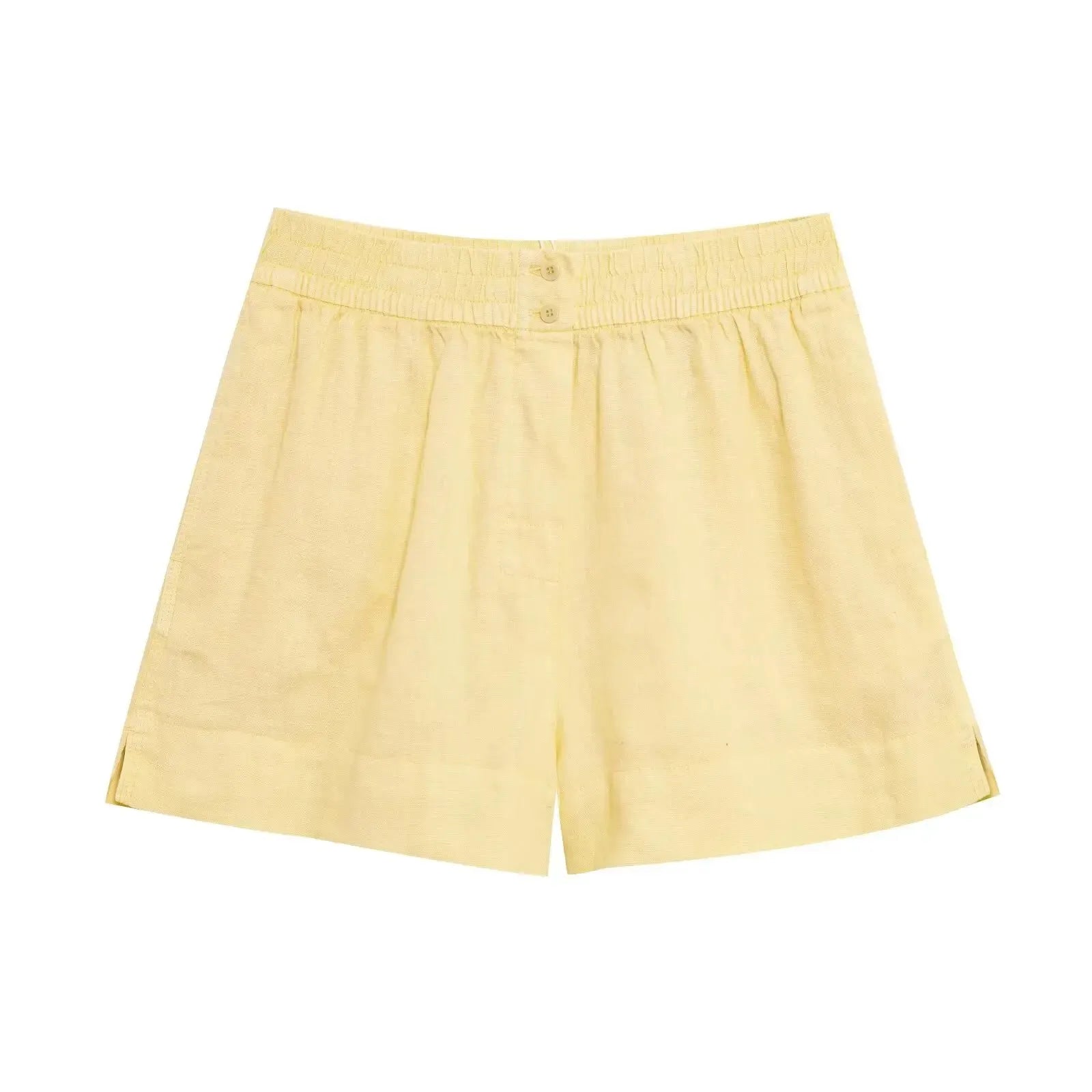 Kondala casual chique feminino terno amarelo com decote em v manga cheia único breasted blusa shorts elásticos moda 2025 primavera verão conjunto