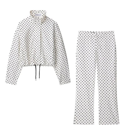 Moda polka dot shorts conjuntos para mulher 2025 outono cordão bombardeiro jaqueta cintura alta shorts 2 peças conjunto roupas femininas