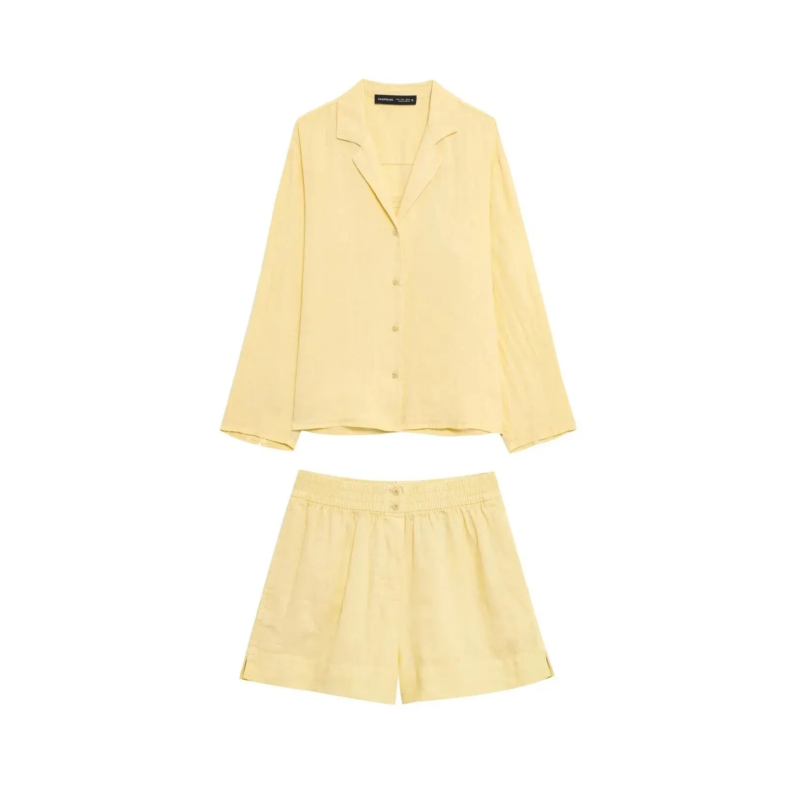 Kondala casual chique feminino terno amarelo com decote em v manga cheia único breasted blusa shorts elásticos moda 2025 primavera verão conjunto
